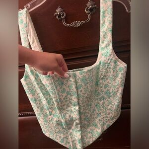 ZARA green and white floral CORSET TOP